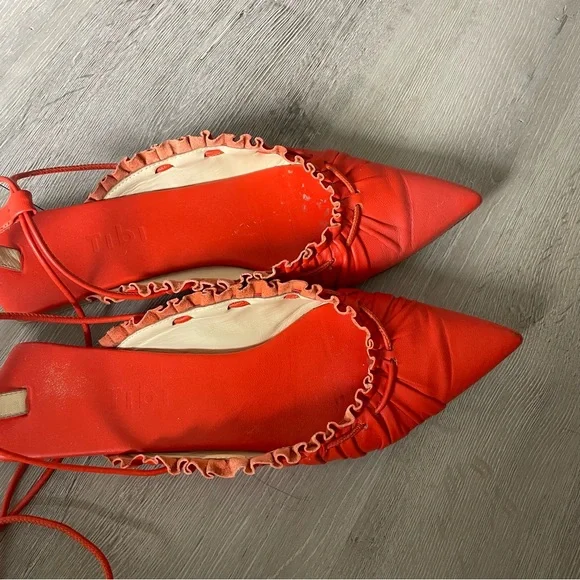 Tibi Sergei Flats Orange Red Lace Up Pointed Flat in Ruby - Picture 3 of 9